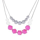 Louie and Leo Layered Double Strand Silicone Teething Necklace for Mom (Hot Pink)