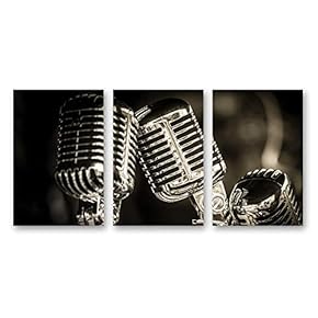3 Piece Canvas Wall Art Microphone Canvas Prints Home Artwork Decoration for Living Room,Bedroom - 16"x24" x 3 Panels