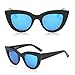 SojoS Retro Cat Eye Women Sunglasses 60's Fashion Thick Frame Mirror Lens SJ2939 With Black Frame/Dark Blue Mirrored Lens