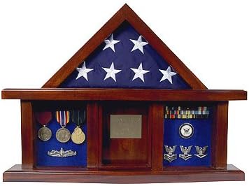Military Medal Shadow Box with Display Case for 3 x 5ft Flag - Felt in Black, Blue, or Red (Black Selected)
