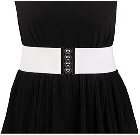 Women's Elastic Stretch Wide Vintage Waist Belt Silver Buckle Elastic Stretch Cinch Belt