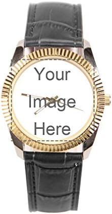 Custom Personalized Photo or Text Designable Men's Black Leather Watch