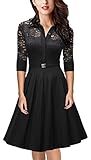 Rongstore® Women's Vintage 1950s Style 3/4 Sleeve Black Lace Flare A-line Dress