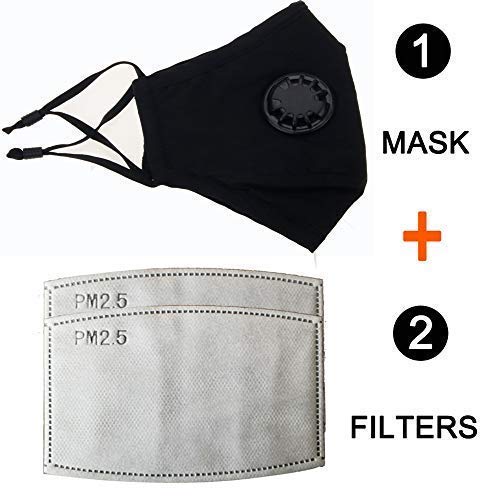 Cotton Mask for Face Black Set Anti Dust Large Unisex Face Washable Mouth with Filters Organic Design Pack Korean Sports Running N95/99 Filters Cycling Outdoor Activated Carbon Pollution Pollen Dust