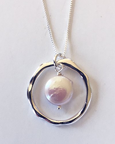 HANDMADE FULL MOON PEARL PENDANT NECKLACE - Sterling Silver Chain