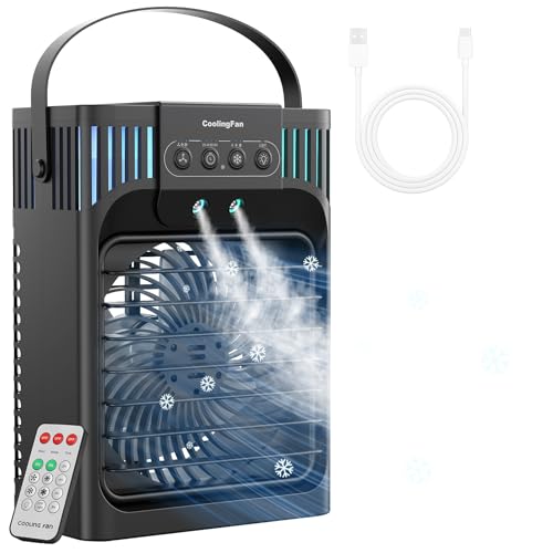 Portable Air Conditioners, 4-in-1 Evaporative Air Cooler with Remote Control, Cooling Fan with 3 Modes, 3 Speeds & 7 LED Lights, 2-8H Timer, 1200ML Personal Mini AC Unit for Home, Bedroom and Office