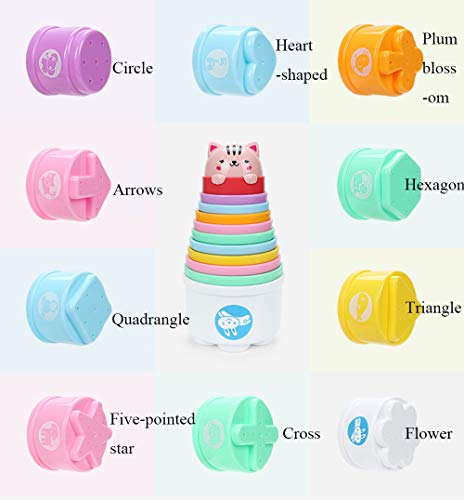 Alagoo Stacking Cups Baby Building Set, Nesting Cups Embossed Animal, Numbers, Colors Stacking and Sorting Nesting Toys for Kids Bathtub, Beach, Water Toy(11 Pcs)