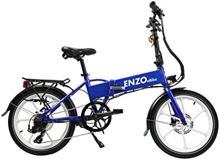 Enzo Ebike 2017 Folding Electric Bicycle - 7 Speed Full Electric Throttle or Variable Assist -UPGRADED FAST CHARGER- (Blue)