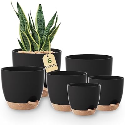 Blumentöpfe 6 Set Selbstbewässernd Schwarz 20.3cm/17.8cm/16.5cm/15.2cm/14cm/12.7cm Blumentopf Pflanzentopf mit Untersetzer,Anzuchttöpfe,Zimmerpflanzen,Fensterbank deko