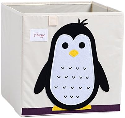 DODYMPS Foldable Animal Canvas Storage Toy Box/Bin/Cube/Chest/Basket/Organizer For Kids, 13 inch (Penguin)