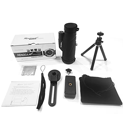 BotaBay 10x42 Monocular Telescope, Waterproof Handheld Night Vision, with Adjustable Tripod & Smartphone Holder, BAK4 Prism for Bird Watching/Hunting/Hiking/Concert/Travelling/Adults/Kids