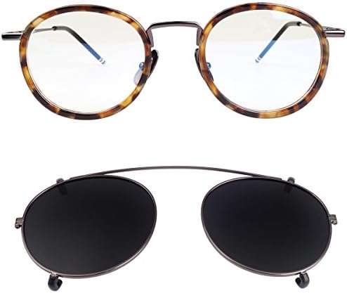 New York Fashion Round Optical Eyeglasses Frames with Polarized Lens Clip (Tortoise Black)