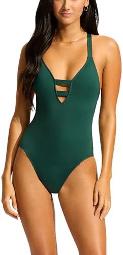 SEAFOLLY ワンピース　水着 Seafolly Women's Cap Sleeve Zip Front One Piece Swimsuit at Amazon