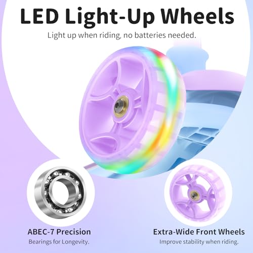 BELEEV A9 Kids Scooter with LED Light-Up Wheels & Deck, 3 Wheel Foldable Kick Scooter for Toddlers Boys Girls Ages 3-12, Adjustable Handlebar, Lean-to-Steer, Extra-Wide Wheels