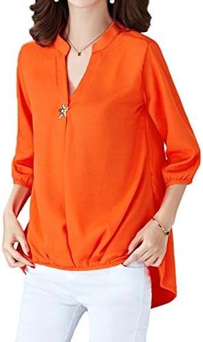 dextrad Hot Womens 3 4 Sleeve Plus Size Chiffon V Collar Shirt Pleat Blouses Tee Top WhiteXL(US 14-16)