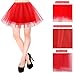 Denovit Women's Costume Tulle Ballerina 4 Layered Sparkly Shimmer Tutu Skirt,Red