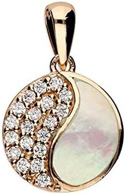 Sterling Silver Pendant Rose Gold-Plated Mother Of Pearl And Cubic Zirconia Yin-Yang
