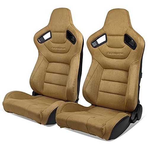 IKON MOTORSPORTS, Universal Racing Seats Pair with Dual Sliders, Brown ...