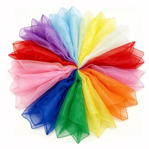 36 Pieces Juggling Handkerchiefs 60 x 60 cm Colourful Chiffon for Children, Coloured Handkerchiefs Scarves Garden Show, for Nursery and Circus Shows