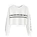 Women Teen Girls Long Sleeve Striped Crop Top Sweatshirt Pullover Cute Tops T Shirt (S, White)
