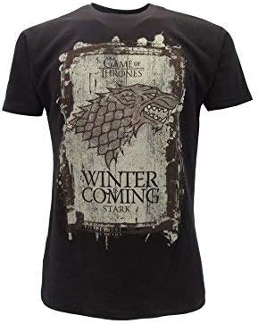 T-Shirt Winter is Coming House Stark from TV Serie Game of Thrones - 100% Official HBO (XXS 8-10 Years) Black