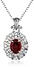 Sterling Silver Garnet and Created White Sapphire Oval Pendant Necklace, 18