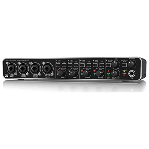 BEHRINGER UMC 404HD Audiophile 4X4 24-Bit/192 KHz USB Audio/Midi Interface with Midas Mic Preamplifiers Black