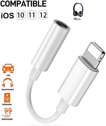 For iPhone to 3.5mm Headphone Jack Adapter, Headphone Adapter Compatible with iPhone X/Xs/Xs Max/XR/7/7Plus /8/8Plus, For iPhone Dongle 3.5mm AUX Audio Jack Earphone Extender Jack Stereo Cable (White)