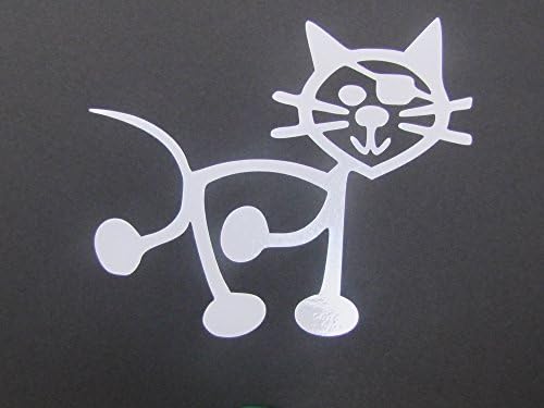 CAT WITH EYE PATCH, WHITE, DECAL, 5 3/4" x 5", AUTO, CAR, LAPTOP, COMPUTER