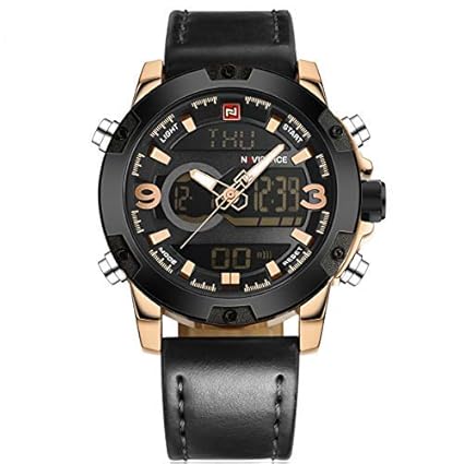 NAVIFORCE Genuine Leather Chronograph Wristwatch for Men 9097 - Black Golden