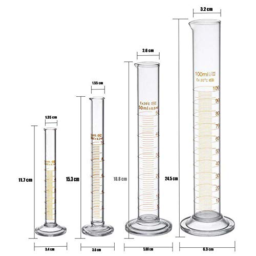 LTKJ Thick Glass Graduated Cylinder Measuring Bottle Set 5ml 10ml 50ml 100ml Glass with 2 Cleaning Brushes Chemistry Lab Graduated Measure Tools
