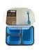 Fit Factor Collapsible Meal Prep Container, Bento Lunch Box, Food Container; 3 Compartments, Leak Proof, Microwave and Dishwasher Safe; BPA-Free (48 ounces, Blue)