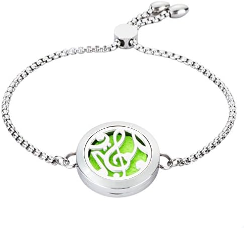 Music Note Essential Oil Diffuser Bracelet - Aromather Locket Bangle Stainless Steel Chain Fragrance Jewelry Set with 8 Cotton Pads - Charm Gift for Women,Teens Girl, Wife By Jenia