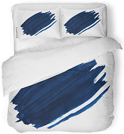 Tarolo Bedding Duvet Cover Set Watercolor Brush Fragment of The Dark Blue Gouache Indigo Cobalt Anil Black 3 Piece Twin 68"x90" Quilt Cover with Zipper Closure