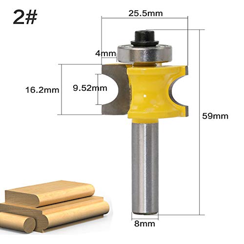 LEATBUY 1/4 Inch Shank Bullnose Router Bit 5PCS, Half Round Bearing Carbide Tipped Round Edge Cutting Bits， Radius 1/8" 3/16" 1/4" 5/16" 3/8", Woodworking Tool Milling Cutter CNC Router Tool - Thumbnail 2