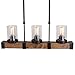 Anmytek Rustic Wood Chandelier 3 Lights, Farmhouse Kitchen Pendant Lamp Vintage Hanging Lighting Fixture with Seeded Glass Shades C0001