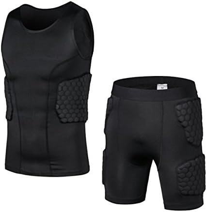 Black Padded Compression Sleeveless Shirt and Short Set- Football Soccer Basketball Hockey Protective Gear Mens Clothing