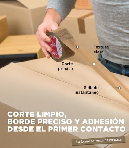 YUREX Cinta Canela 48mm x 135m Industrial 810m Totales Rinde Tres Veces Mas Pack 6 Adhesivo Fuerte y Silencioso sin Residuos Cinta de Embalaje Extra Larga para Cajas y Mudanzas Mas Metros por Rollo