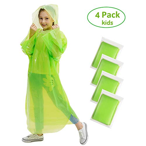 Emergency Rain Poncho for Kids, Disposable Extra Thick Raincoats for Boys and Girls, Pack of 4 - Green - Thumbnail 7