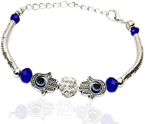 Wrist Boutique Bohemian Beads Multi Strand Hamsa Hand Evil Eye Charms Stretch Bracelet Kada for Women | Adjustable Kada | Beads Wrap Bracelet Charm Bracelet