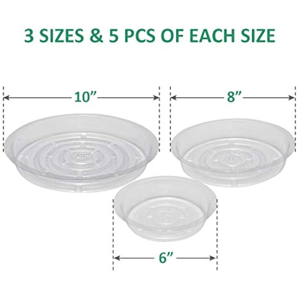 15Pack Saucers Clear Plant Drip Trays, Pcs Labels, Plastic Pot Flower