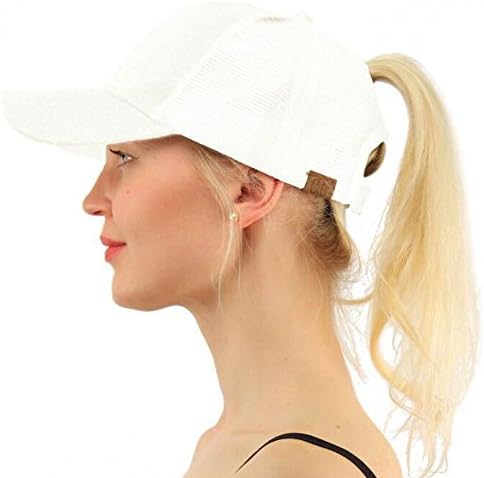 ISHOWStore Summer Visor Cap Glitter Ponytail Mesh Trucker Baseball Cap Back with Adjustable Ponytail Holder (White)
