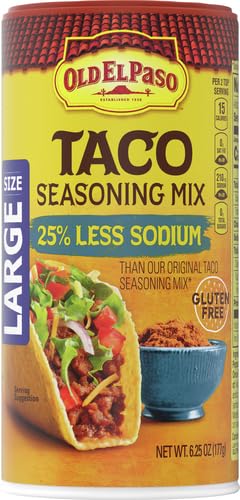 OLD EL PASO TACO SEASONING, 25% LESS SODIUM, LARGE SIZE, 6.25 OZ.