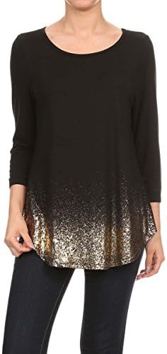 Women's Quality Rayon Top "STARLIGHT" with Gold Splatter (Medium, Black)