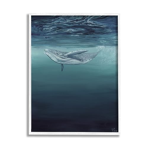 Stupell Industries Whale Swimming Underwater White Framed Giclee Art Design by…