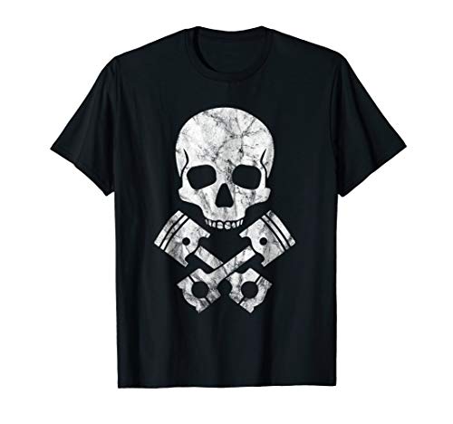 Motorcycle Hot Rod Skull and Cross Bones - Piston T-Shirt
