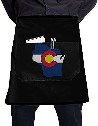 Unisex Wisconsin Outline Colorado Flag Half Waist Apron With Pocket Kitchen Cooking Restaurant Half Bistro Aprons For Chef, Baker, Servers, Waitress, Waiter