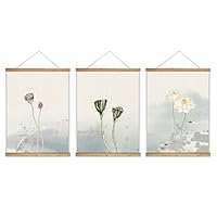 3 Panel Hanging Poster with Wood Frames Lotus Canvas Artwork Wall Picture Home Decoration - 18