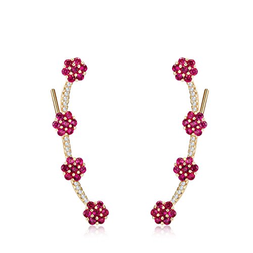 Mevecco Womens Girls Ear Crawler Climber Flower CZ Crystal Ear Wrap Cuffs Earrings Sweep Stud Earring Pin Jewelry-Flower-Gold