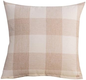 WonderKathy Retro Checkers Tartan Plaid Durable Soft Cotton Linen Home Decorative Throw Pillow Case Cushion Cover 18x18 inch Sham Pillowcase for Sofa Chair Floor Car (Beige and White)